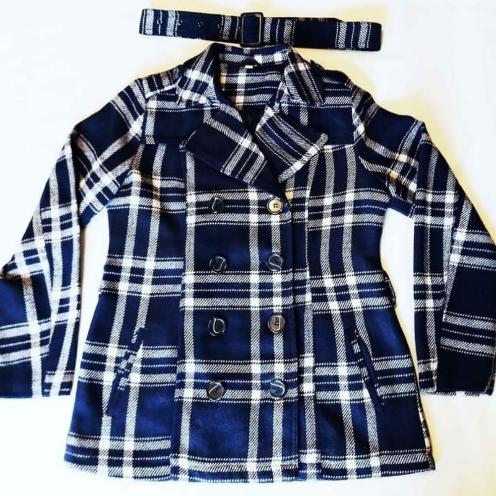 CLASSIC WOMEN'S PLAID WOOL PEA COAT